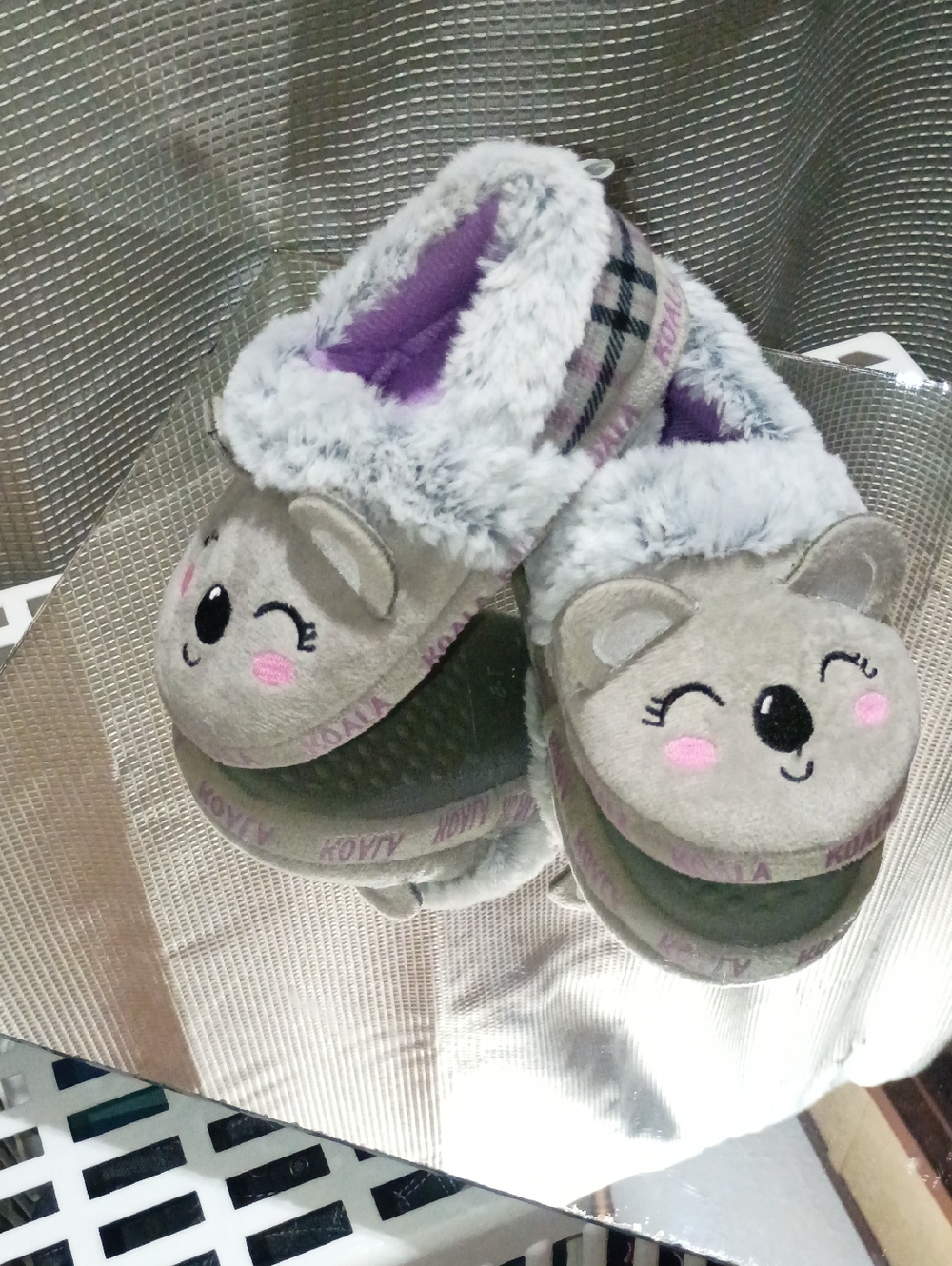 Cozy Koala Plush Slippers in Light Gray